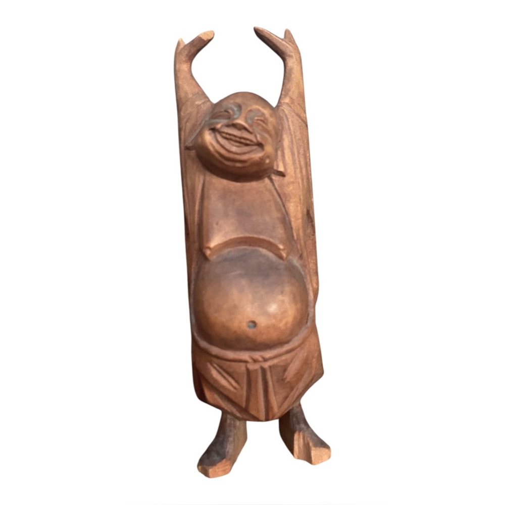 Vintage Hand Carved Wooden Buddha Statue 4.25” - Broken Foot As Is
